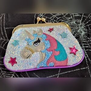 Irregular Choice Glitter Unicorn Coin Purse with Pink and Blue Accents